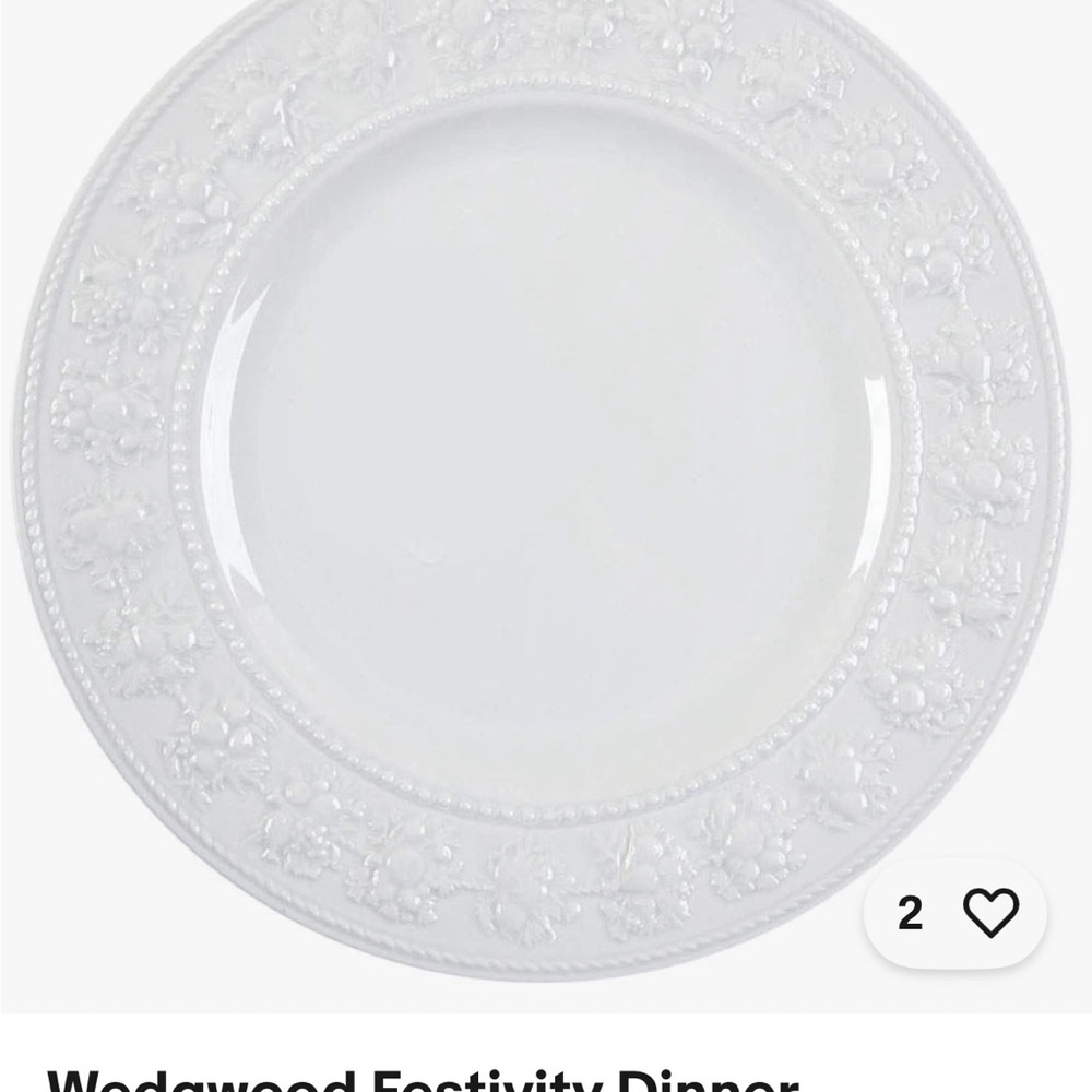 Wedgwood White Classic Dinner plate 
Incredible pattern. Cups saucers soup